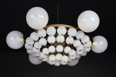 Grand Bohemian Chandelier with Brass Fixture & Hand-blowed Frosted Glass Globes