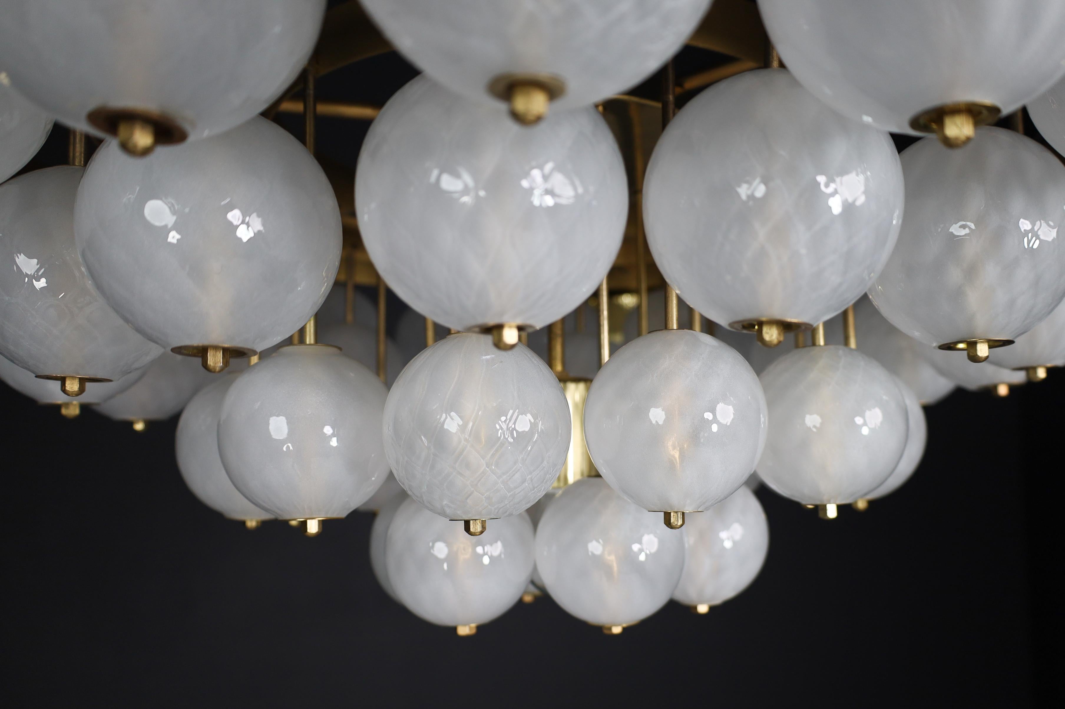 Grand Bohemian Chandelier with Brass Fixture & Hand-blowed Frosted Glass Globes For Sale 1