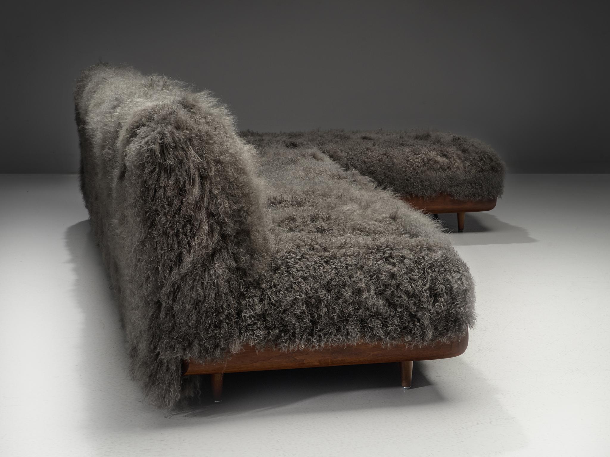 Mid-Century Modern Adrian Pearsall Grand Boomerang Sofa Reupholstered in Luxurious Tibetan Wool