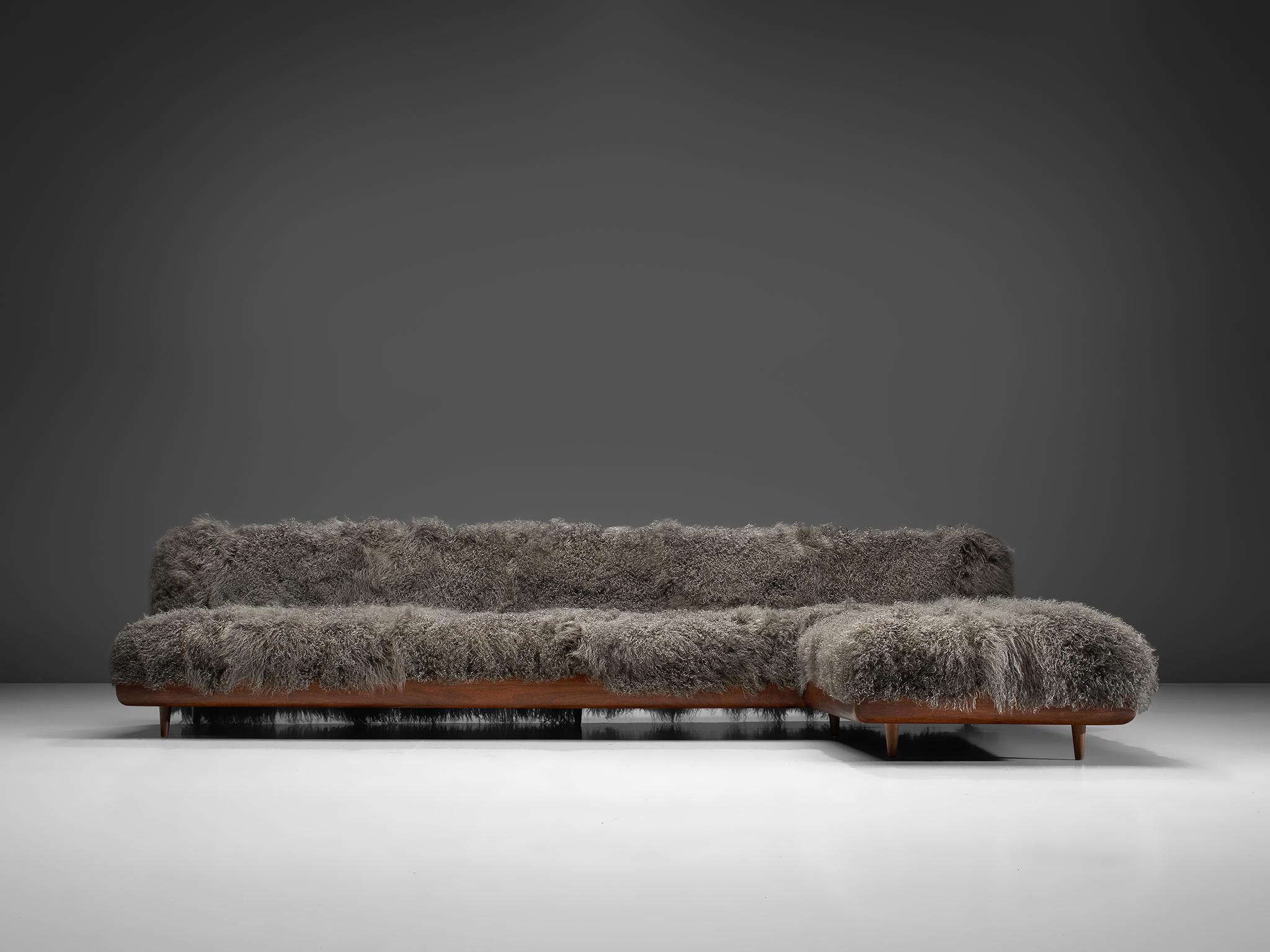 American Adrian Pearsall Grand Boomerang Sofa Reupholstered in Luxurious Tibetan Wool