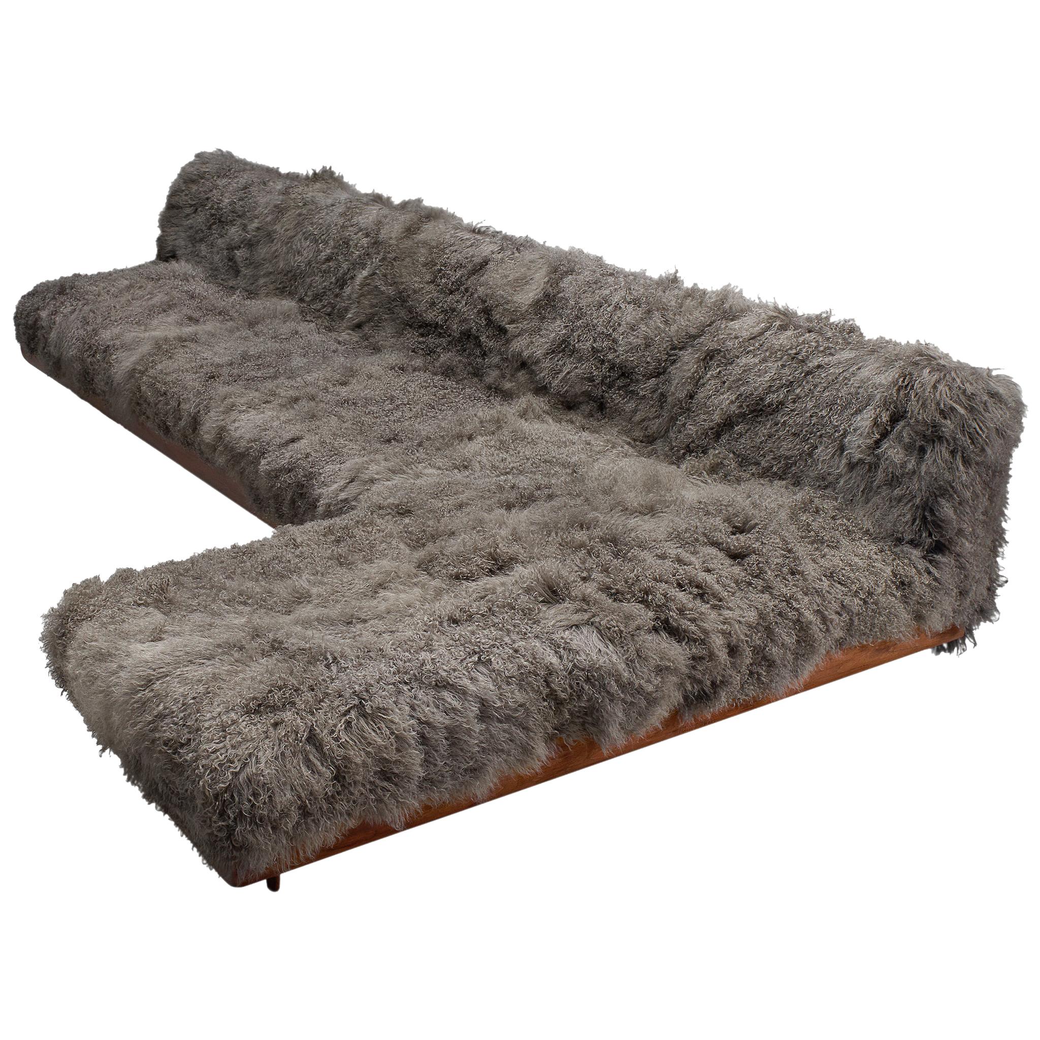 Adrian Pearsall Grand Boomerang Sofa Reupholstered in Luxurious Tibetan Wool
