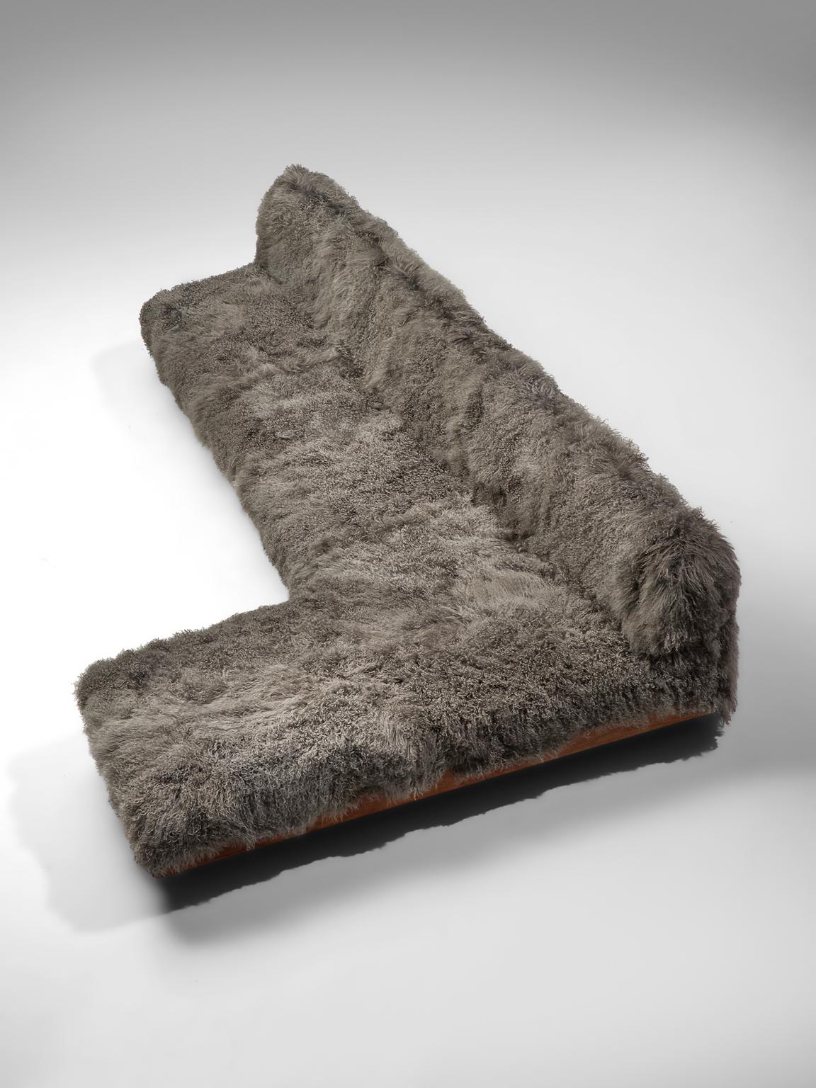 Grand Boomerang Sofa Upholstered in Luxurious Grey Tibetan Wool 3