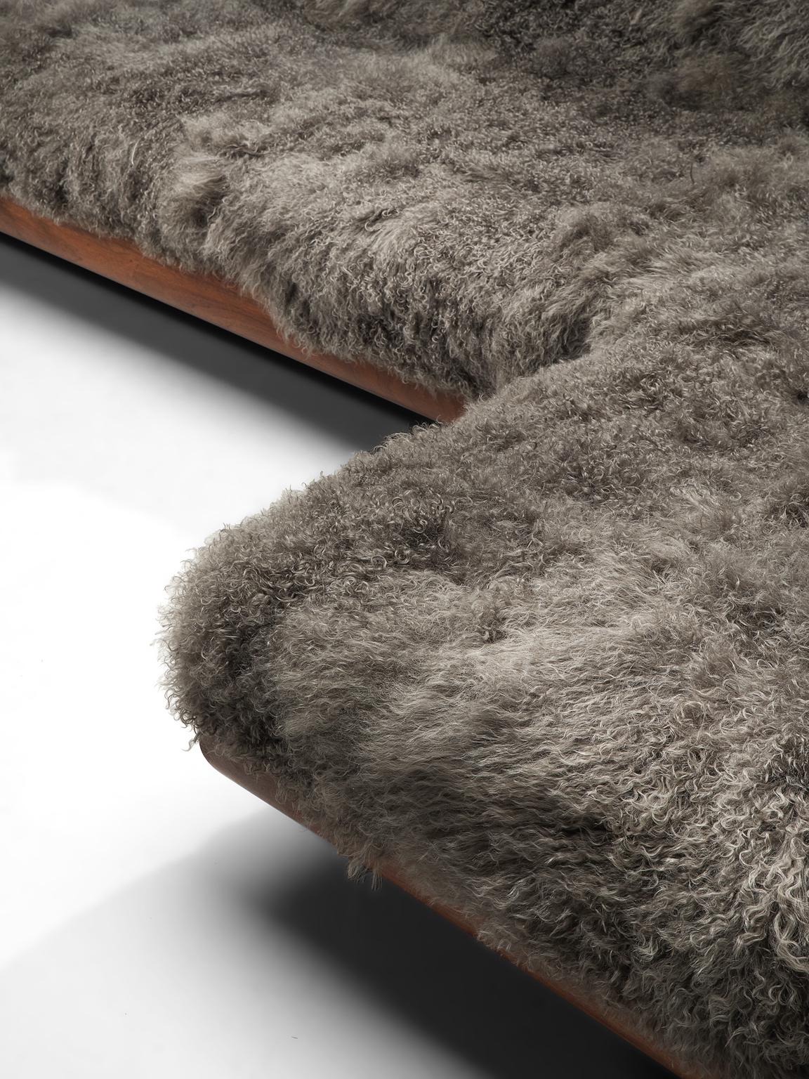 Grand Boomerang Sofa Upholstered in Luxurious Grey Tibetan Wool 4