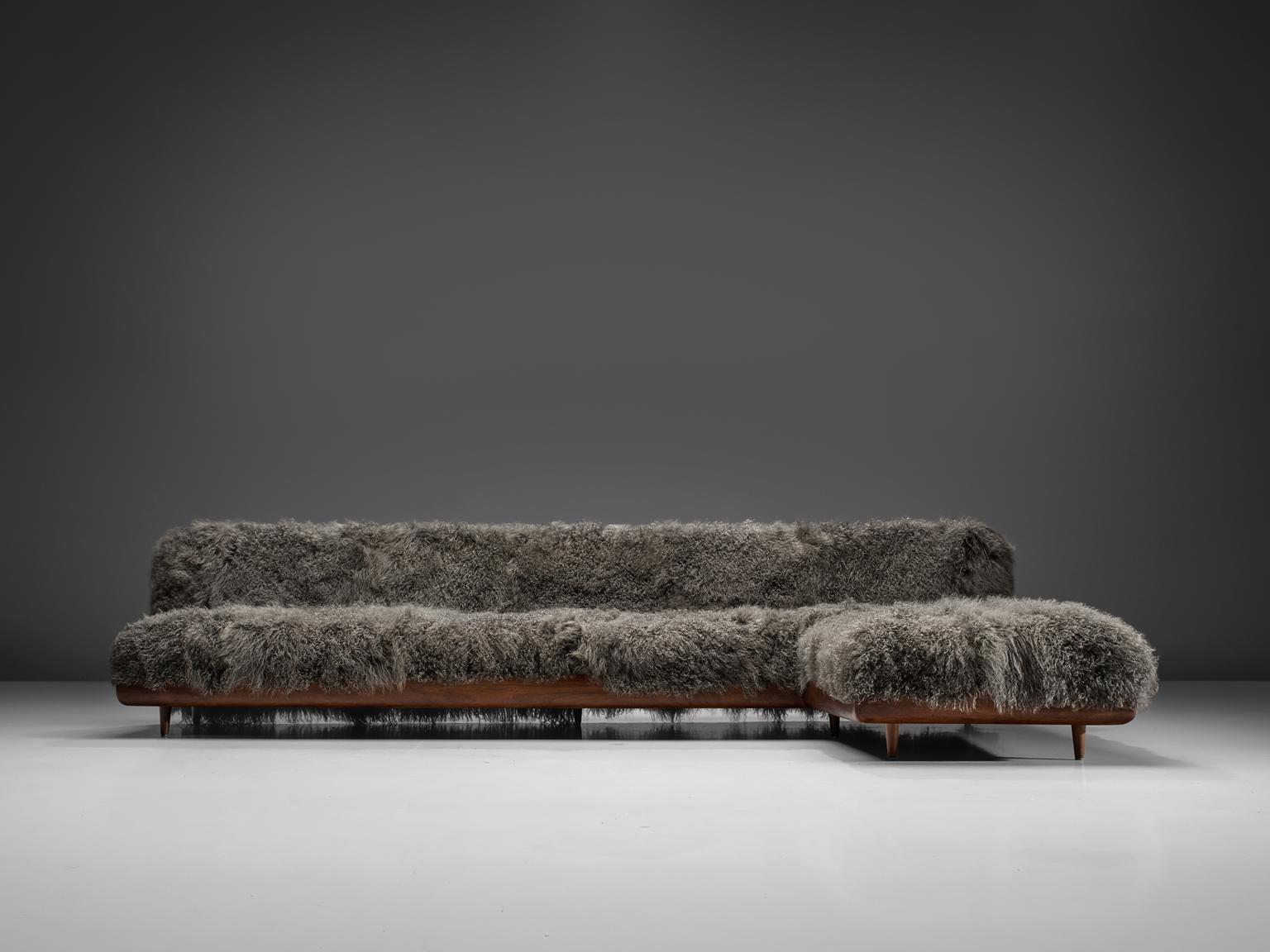 American Grand Boomerang Sofa Upholstered in Luxurious Grey Tibetan Wool