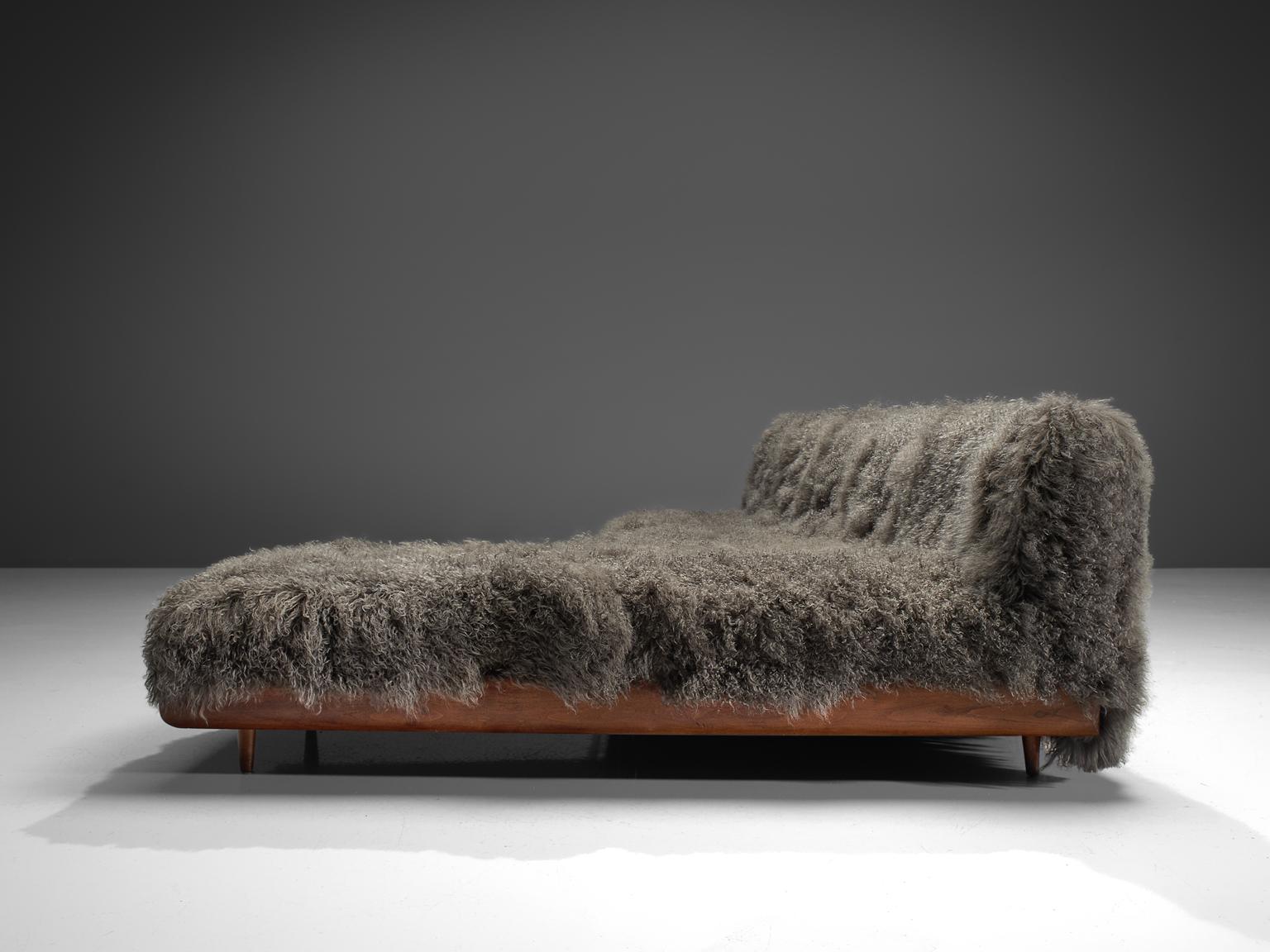 Grand Boomerang Sofa Upholstered in Luxurious Grey Tibetan Wool 1