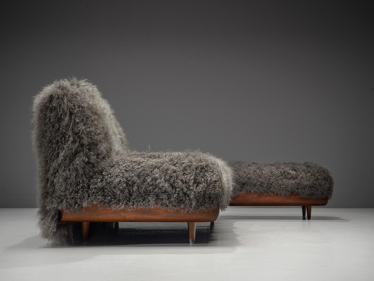 Grand Boomerang Sofa Upholstered in Luxurious Grey Tibetan Wool 2