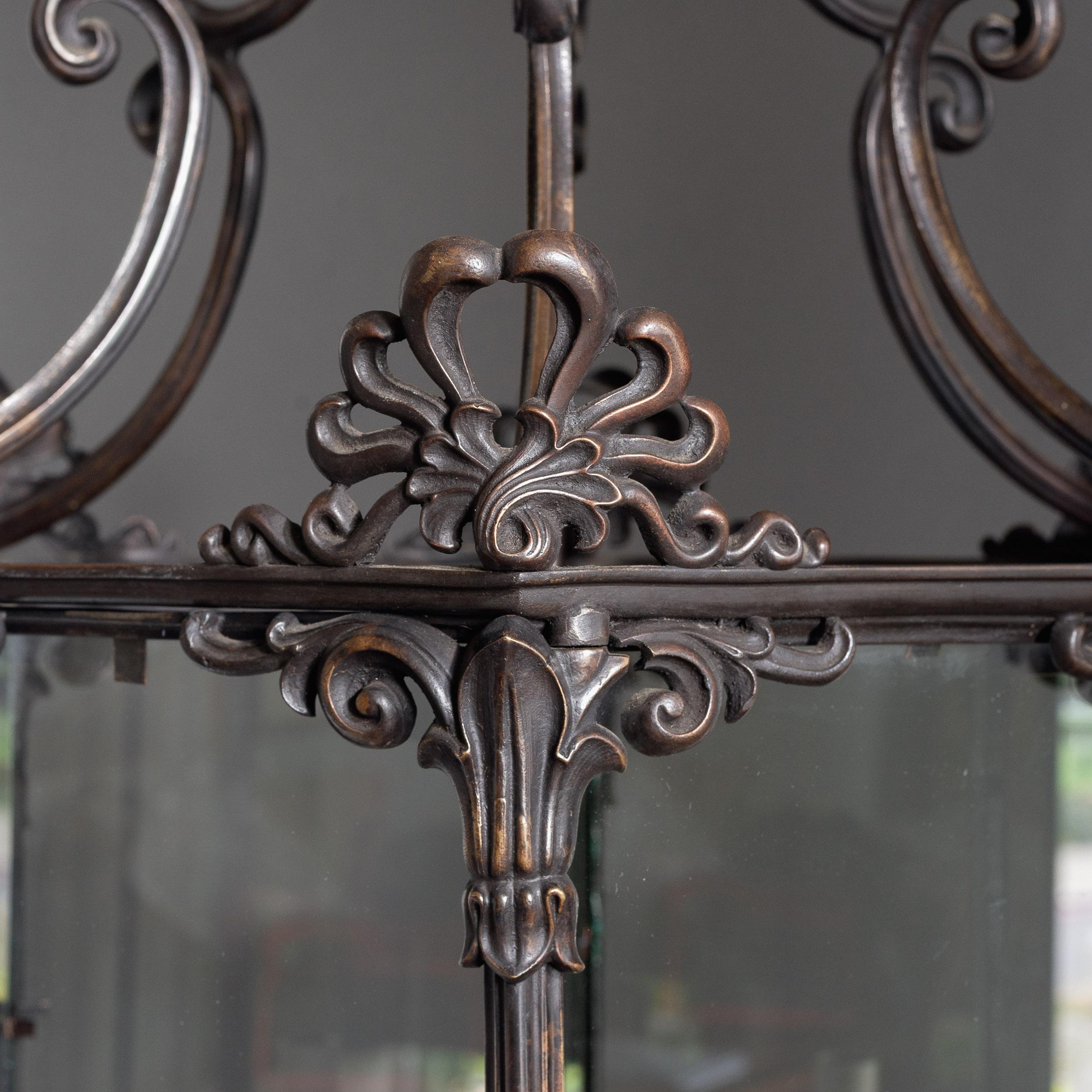 20th Century Grand Bronzed Regency Style Hallway Lantern For Sale