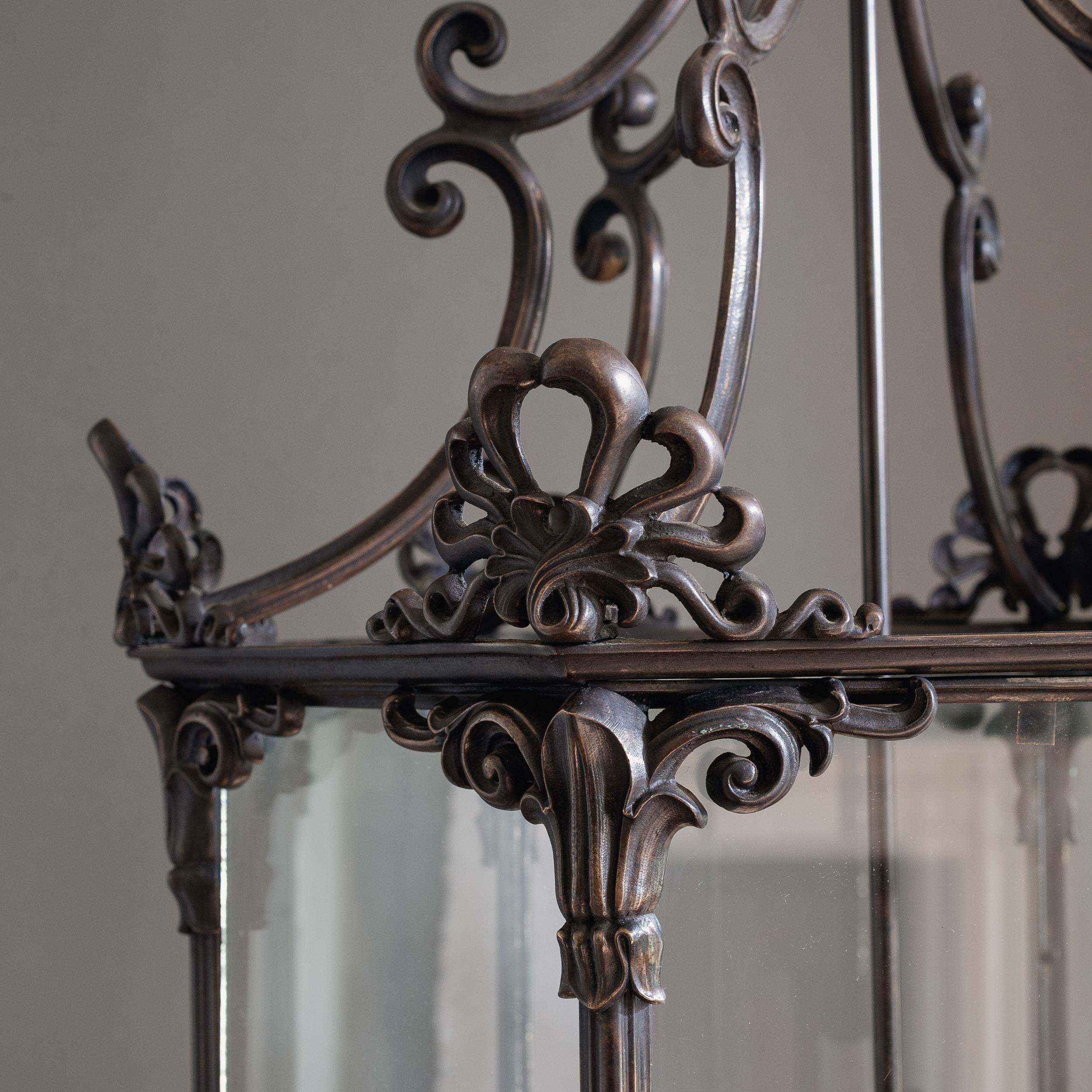 Brass Grand Bronzed Regency Style Hallway Lantern For Sale