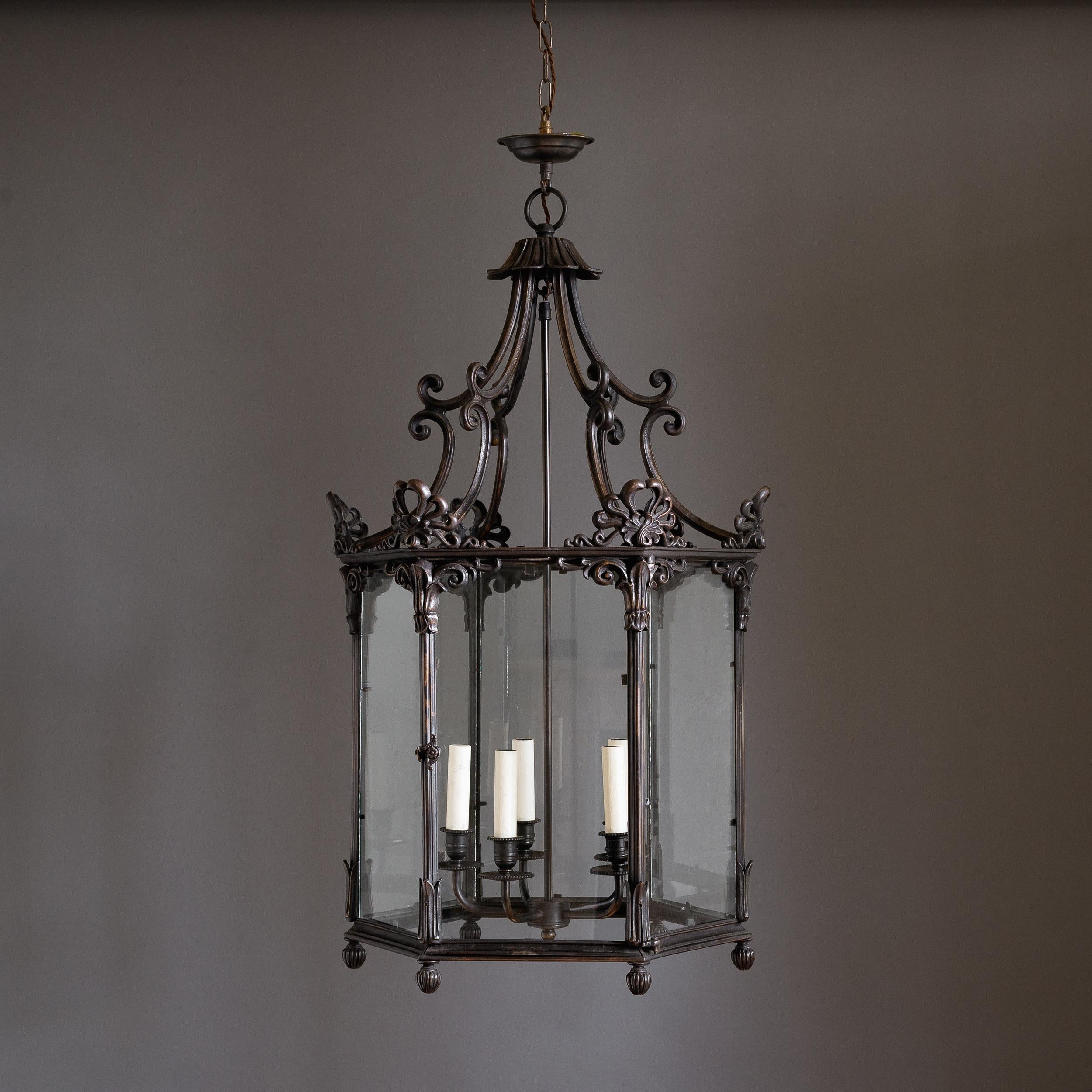 Grand Bronzed Regency Style Hallway Lantern For Sale 2