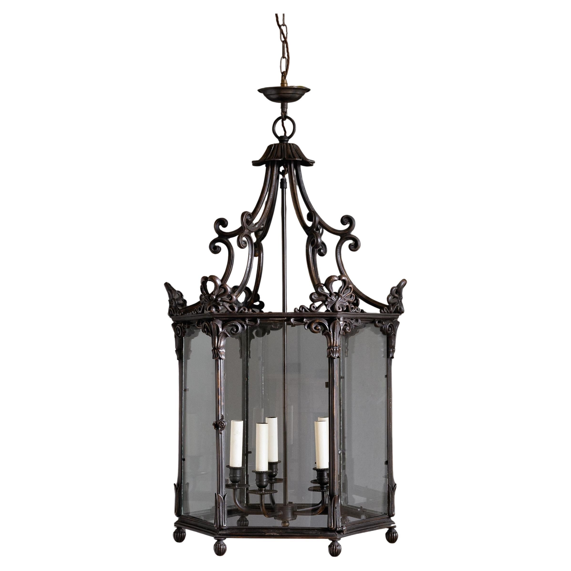 Grand Bronzed Regency Style Hallway Lantern For Sale