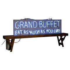 Panneau néon vintage « Grand Buffet, Eat as Much as you Like », fin du 20e siècle