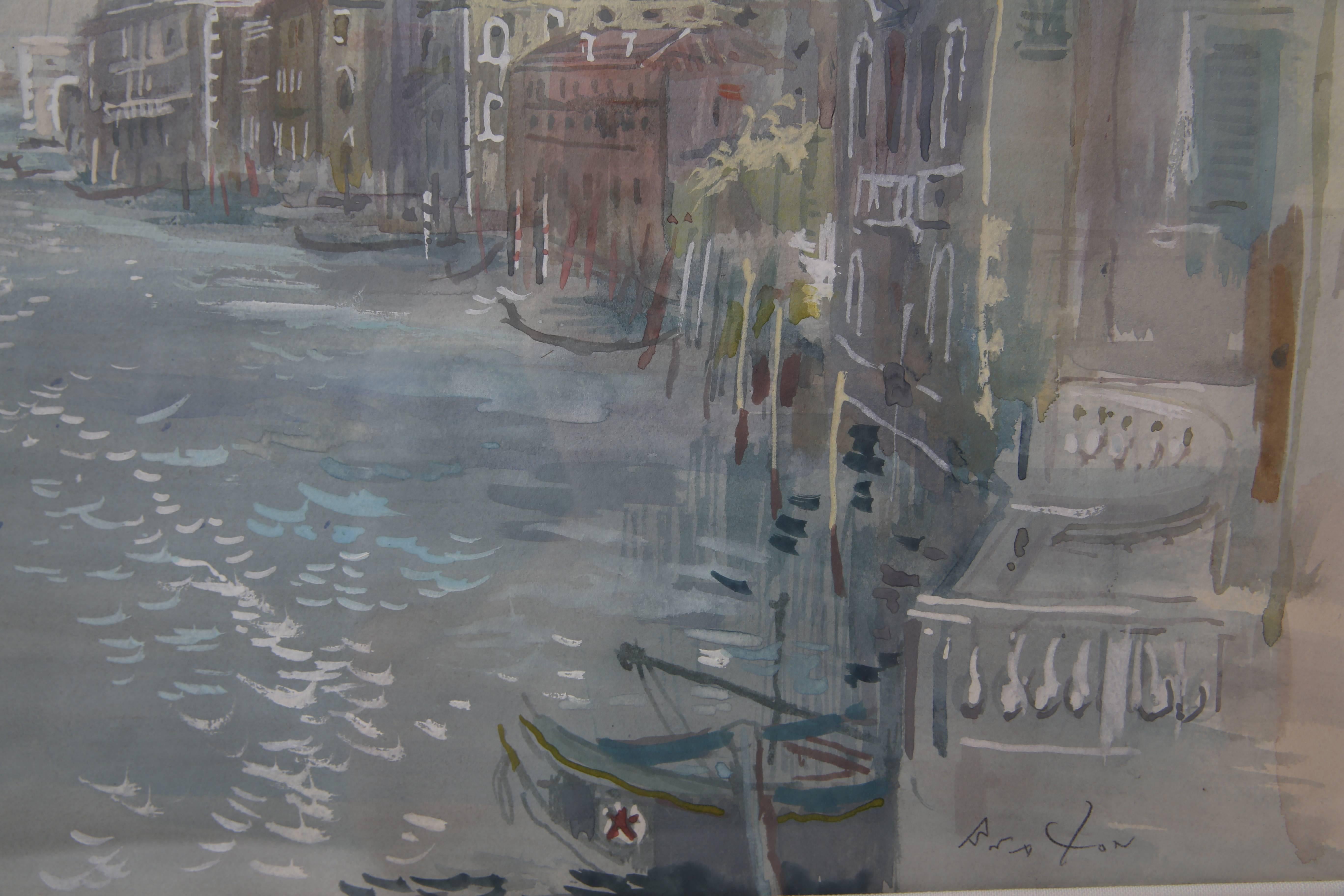 Grand Canal of Venice Watercolor In Good Condition For Sale In West Palm Beach, FL