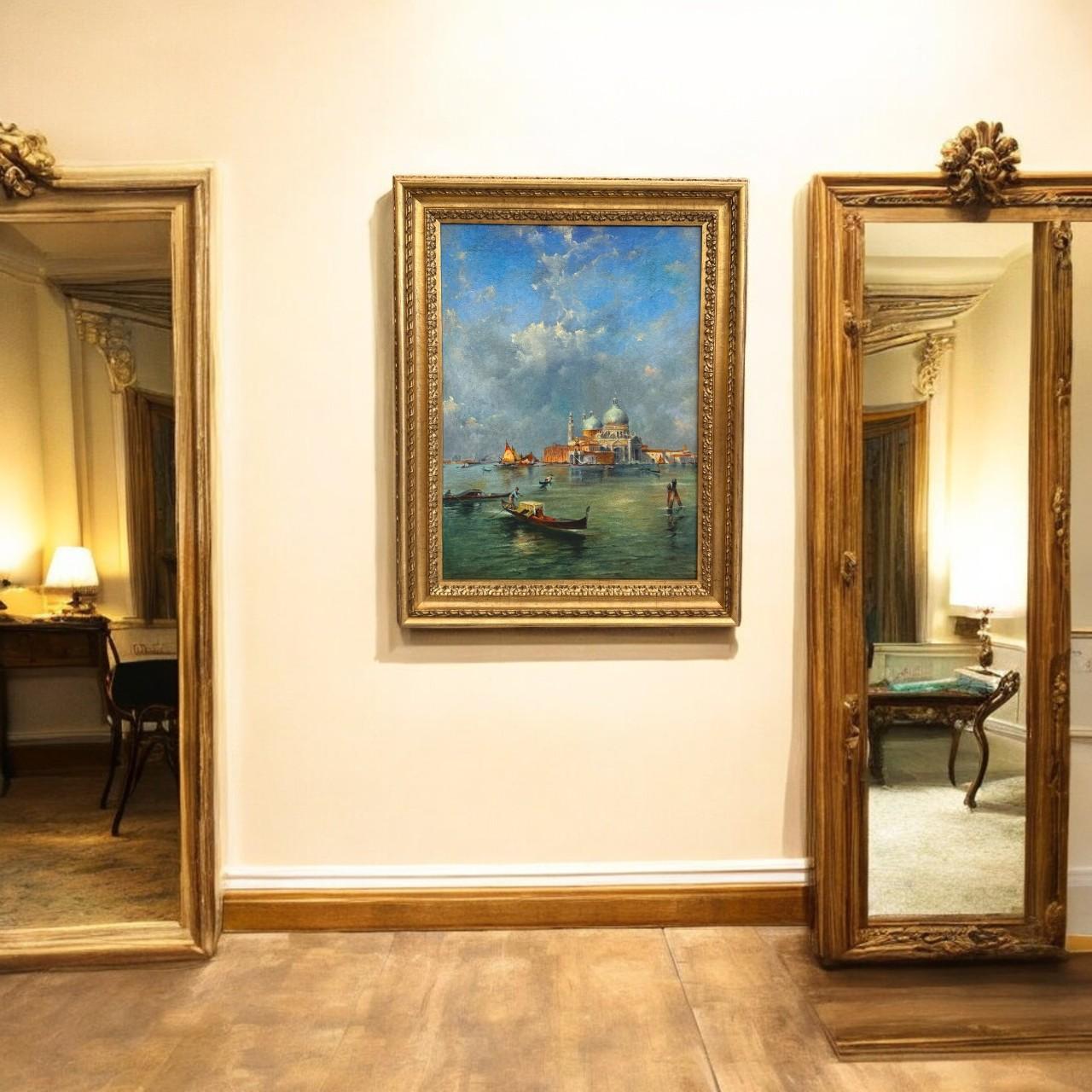 Grand Canal Venice Oil Painting in Ornate Giltwood Frame, 19th Century For Sale 6