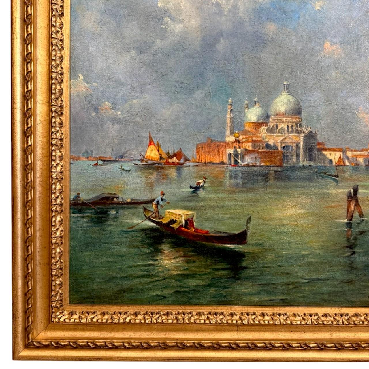 Napoleon III Grand Canal Venice Oil Painting in Ornate Giltwood Frame, 19th Century For Sale