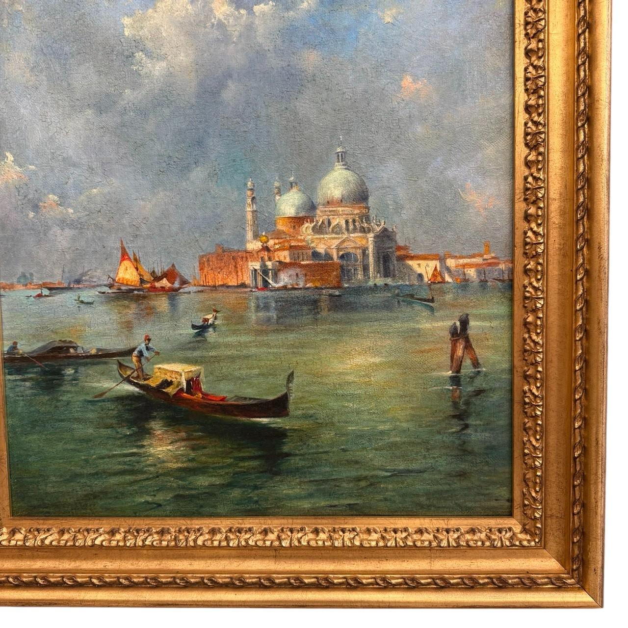 Oiled Grand Canal Venice Oil Painting in Ornate Giltwood Frame, 19th Century For Sale