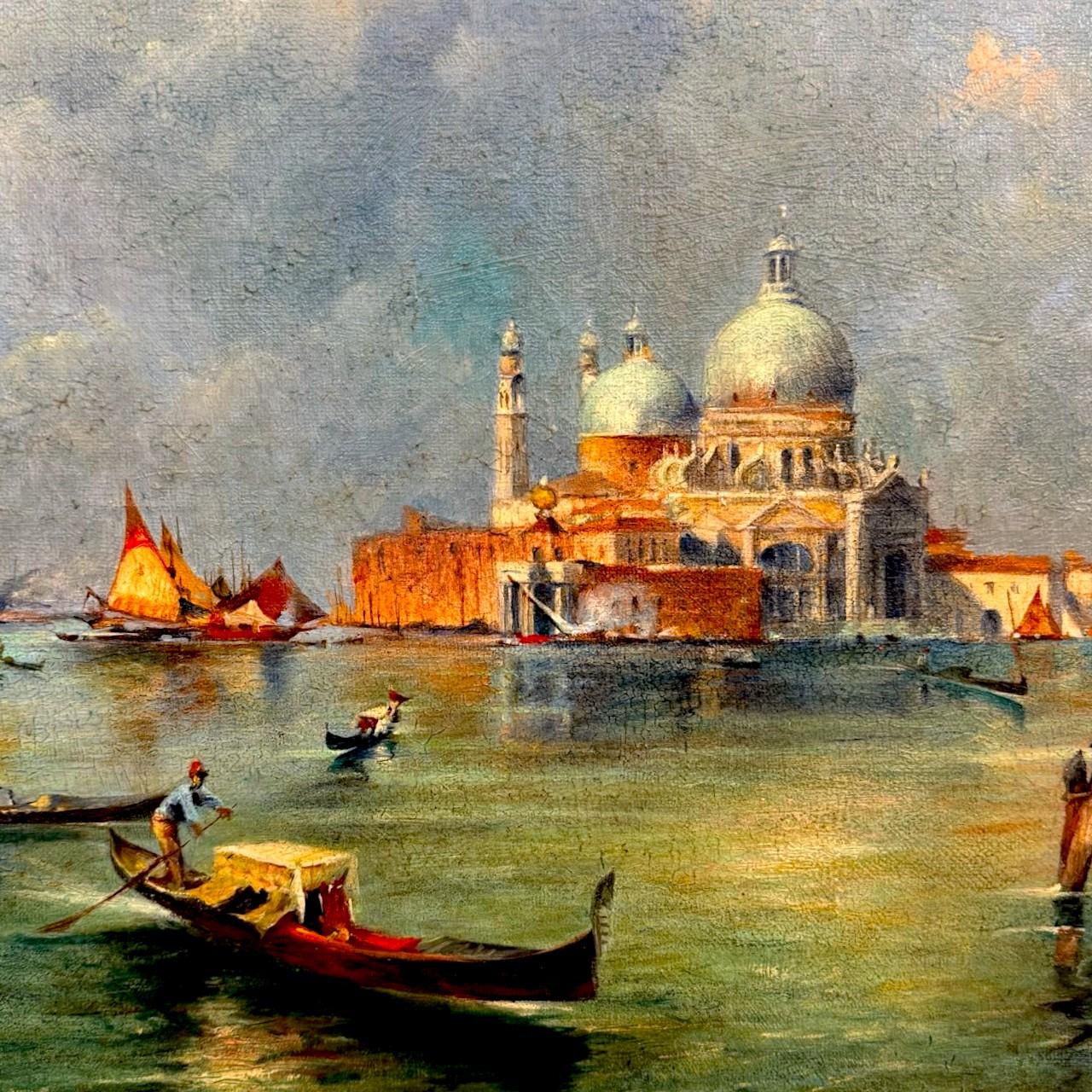 Grand Canal Venice Oil Painting in Ornate Giltwood Frame, 19th Century In Good Condition For Sale In NICE, FR