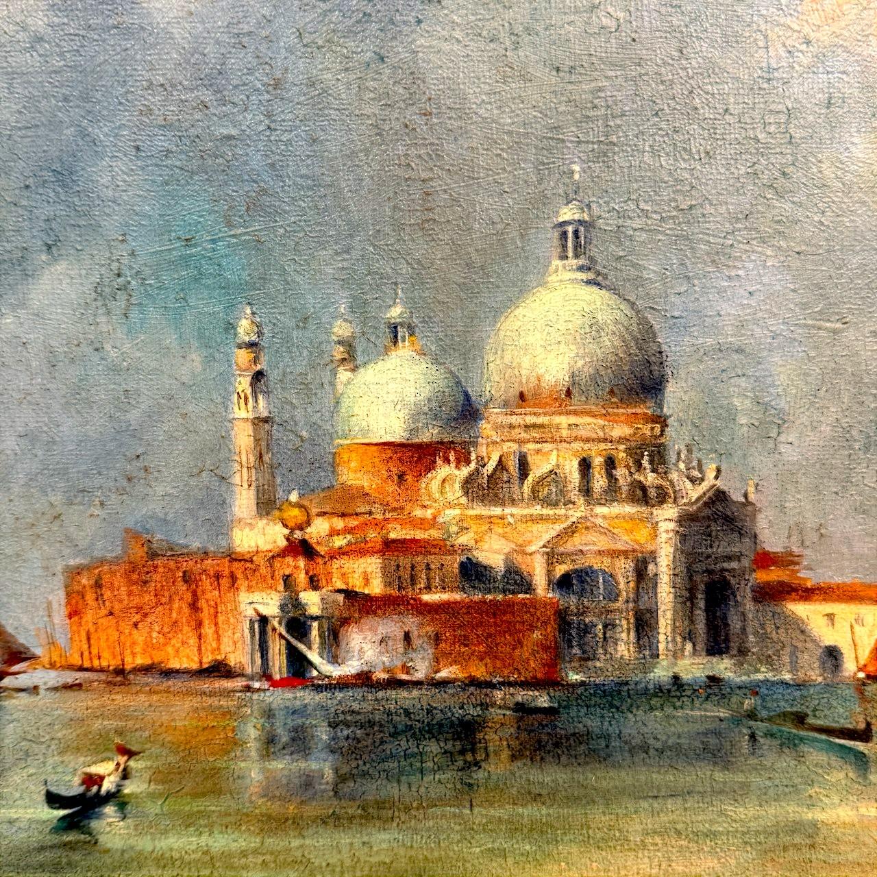 Canvas Grand Canal Venice Oil Painting in Ornate Giltwood Frame, 19th Century For Sale