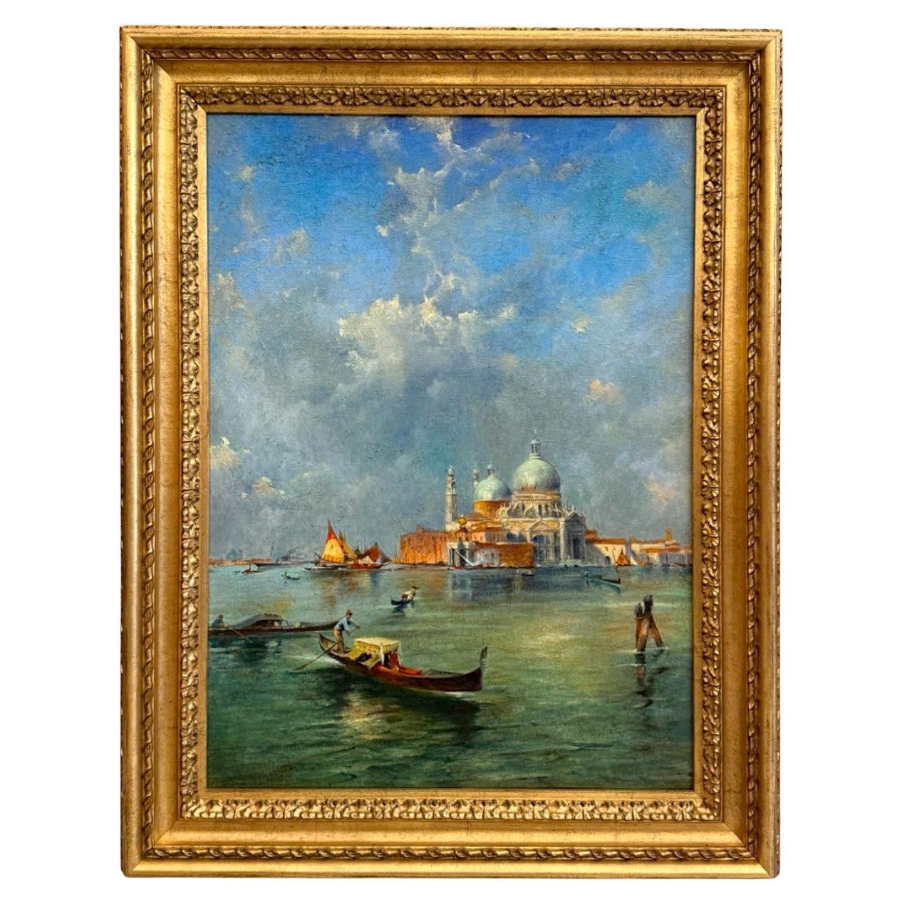 Grand Canal Venice Oil Painting in Ornate Giltwood Frame, 19th Century