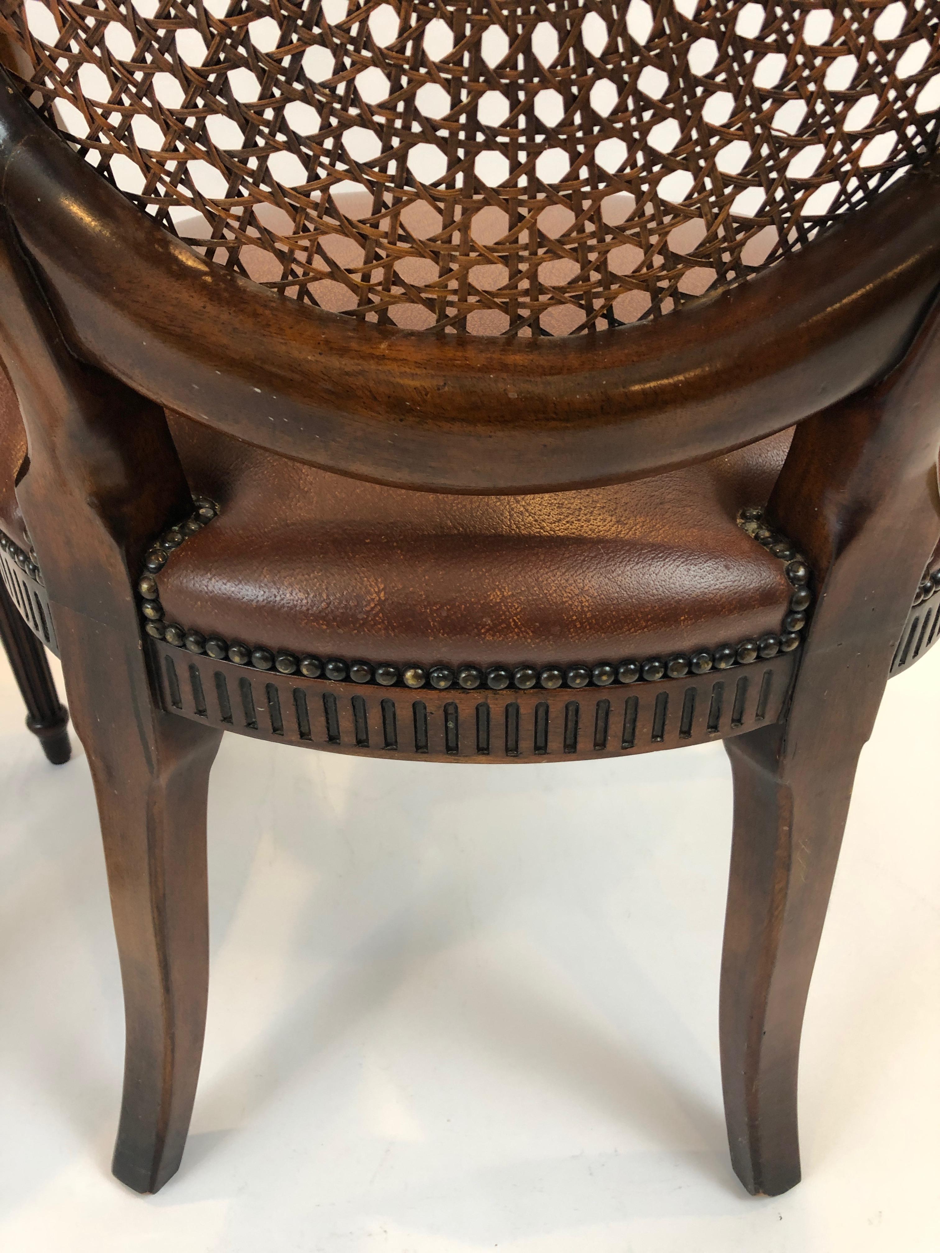 Grand Caned Cameo Back Armchair with Leather Seat by Theodore Alexander 8