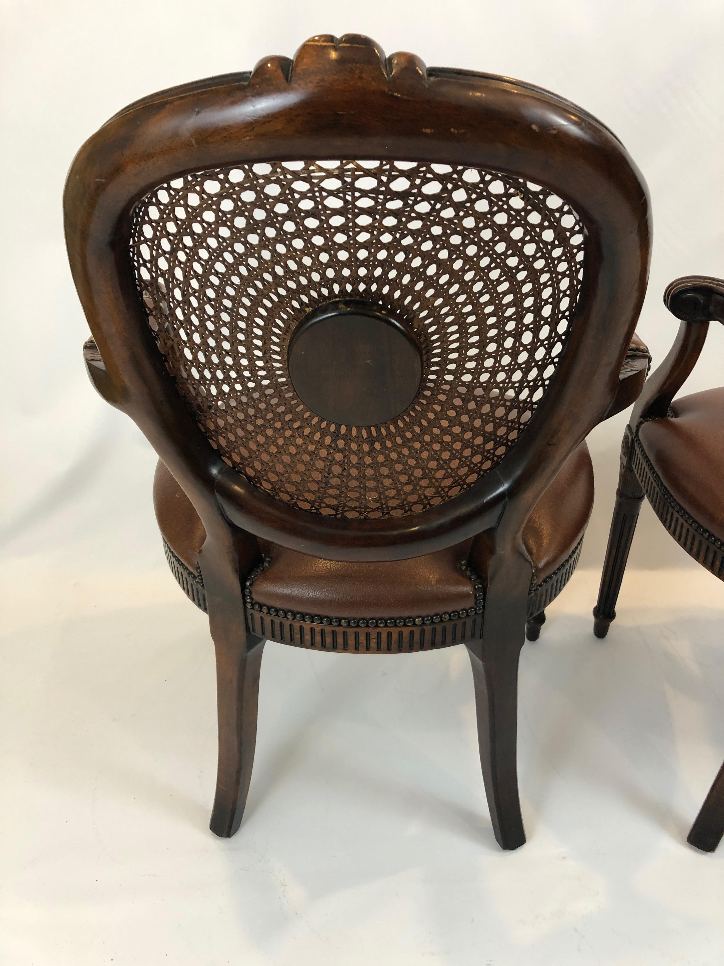 Grand Caned Cameo Back Armchair with Leather Seat by Theodore Alexander 4