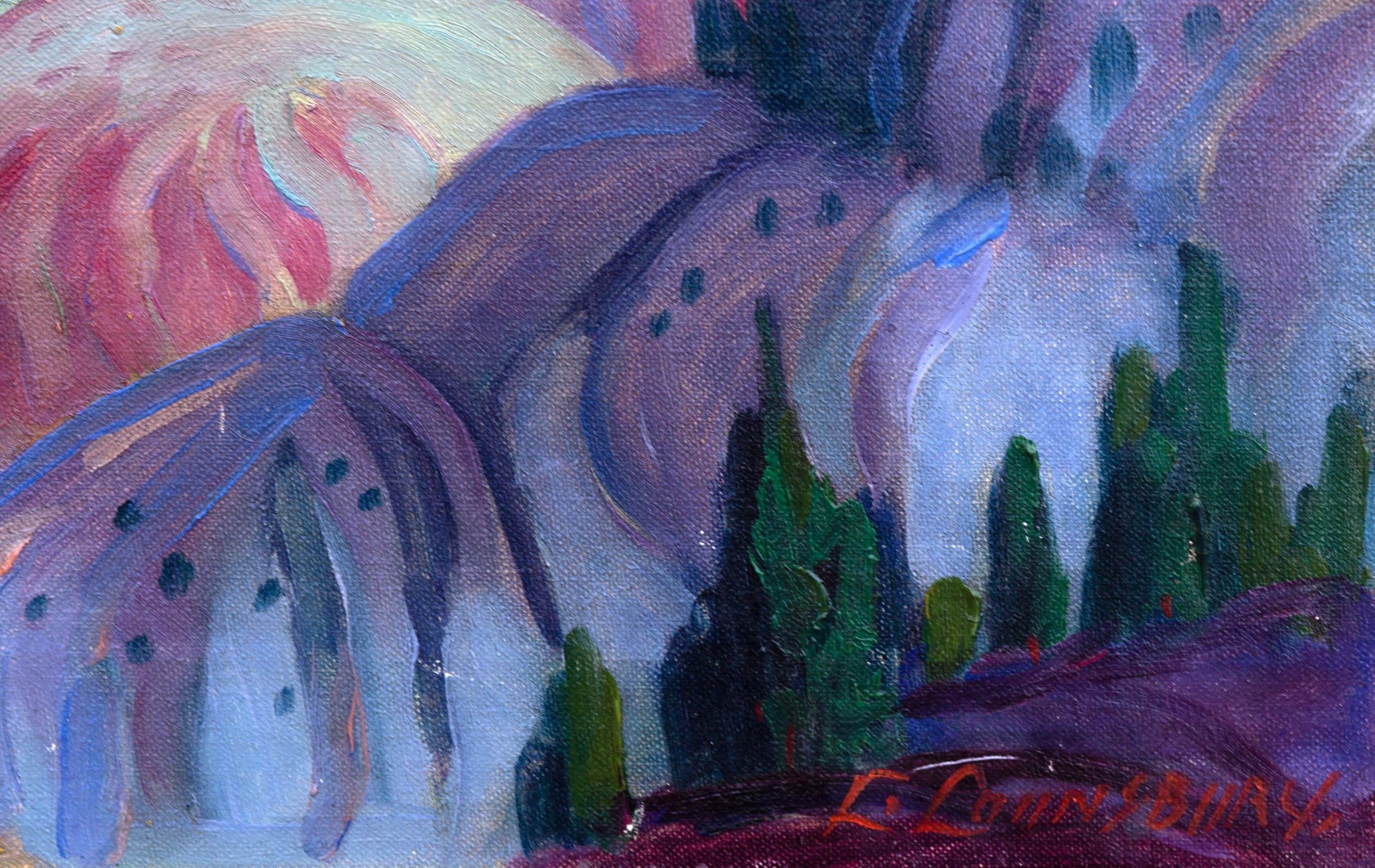Grand Canyon modernist painting by Leslie Lounsbury. Oil on canvas, circa 1940s. Unframed.
Leslie Lounsbury was known for painting Barbados and the Western United States. His work is in the collection of the Barbados Museum.