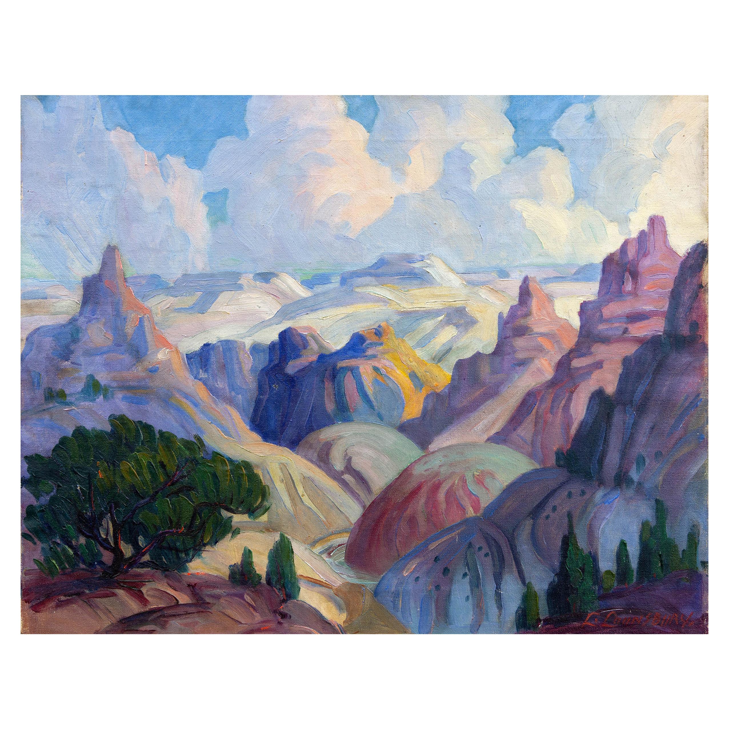 Grand Canyon Modernist Painting by Leslie Lounsbury, circa 1940s
