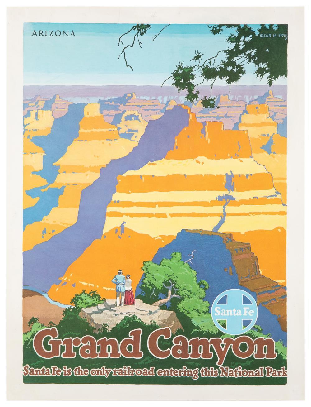 Moderne Affiche de voyage vintage du Grand Canyon à Santa Fe par Oscar M. Bryn, 1949 en vente