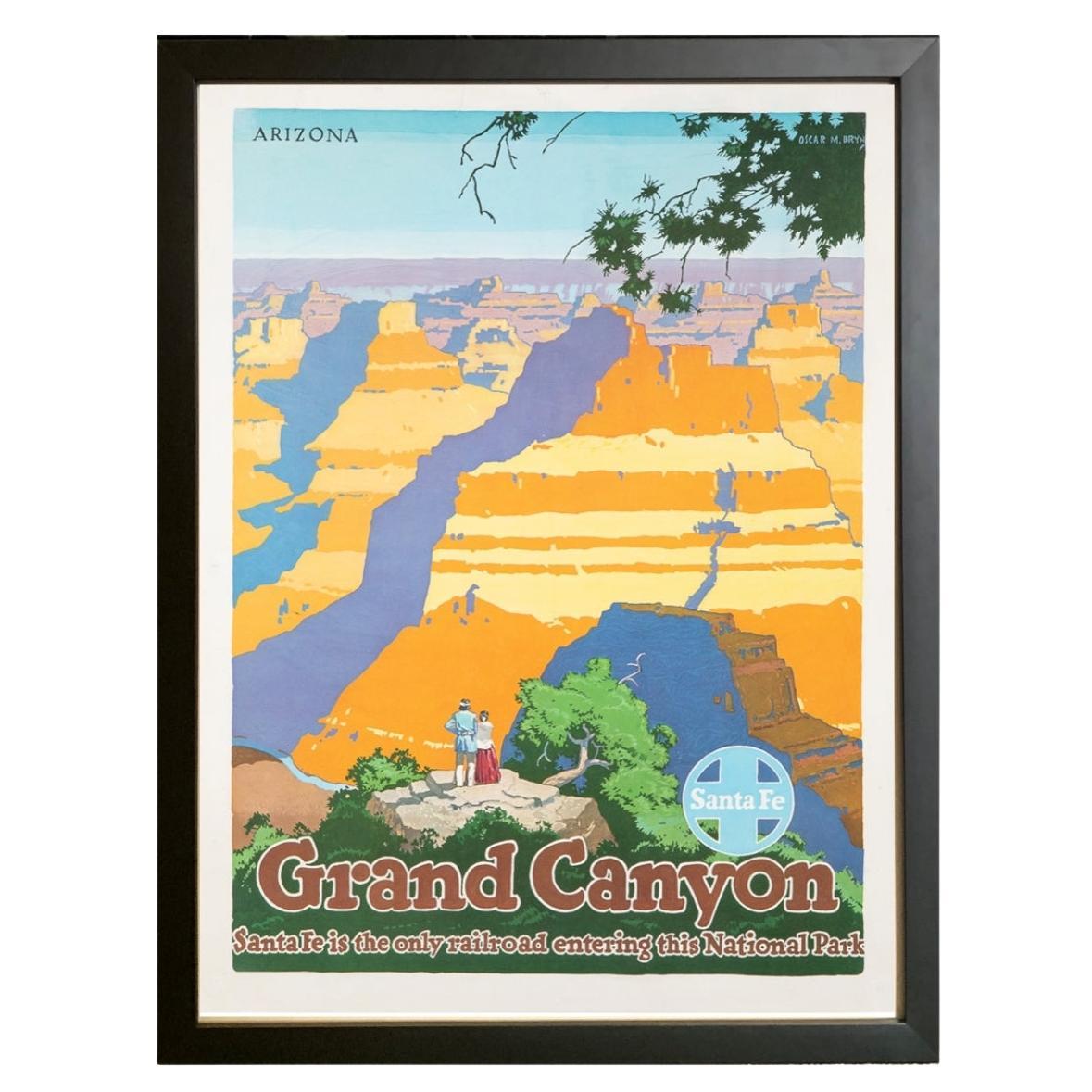 Affiche de voyage vintage du Grand Canyon à Santa Fe par Oscar M. Bryn, 1949 en vente