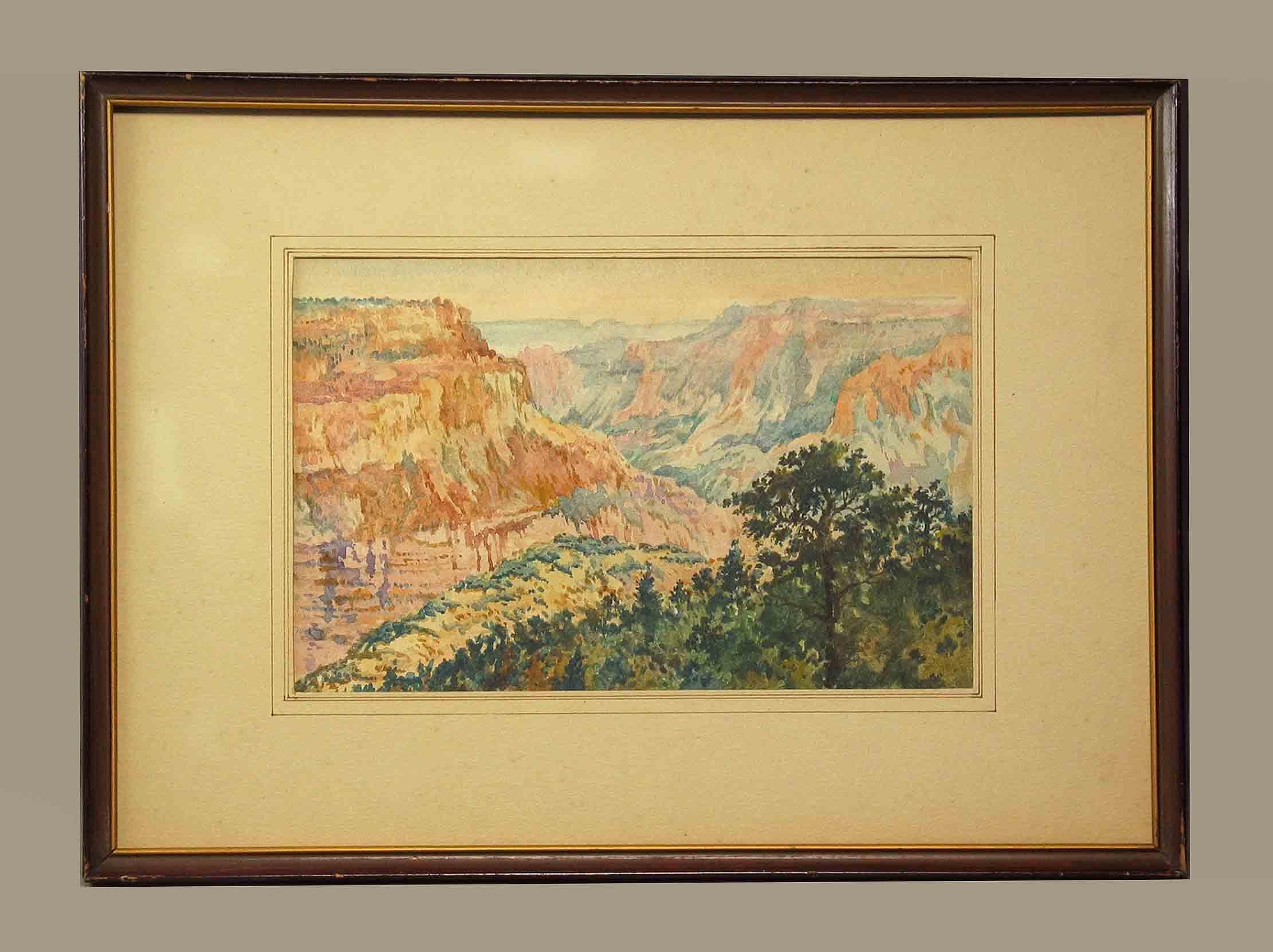 Painted Grand Canyon Watercolor American School, circa 1930 For Sale