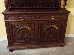 Grand Carved Oak Breton Buffet Cabinet Sideboard, circa 1890