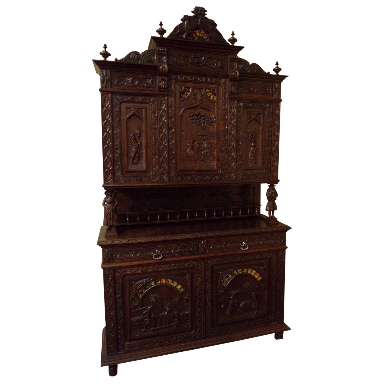 Grand Carved Oak Breton Buffet Cabinet Sideboard, circa 1890 For Sale at  1stDibs