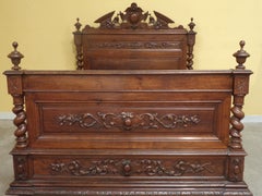Grand Carved Walnut Chateau Bed, C1880