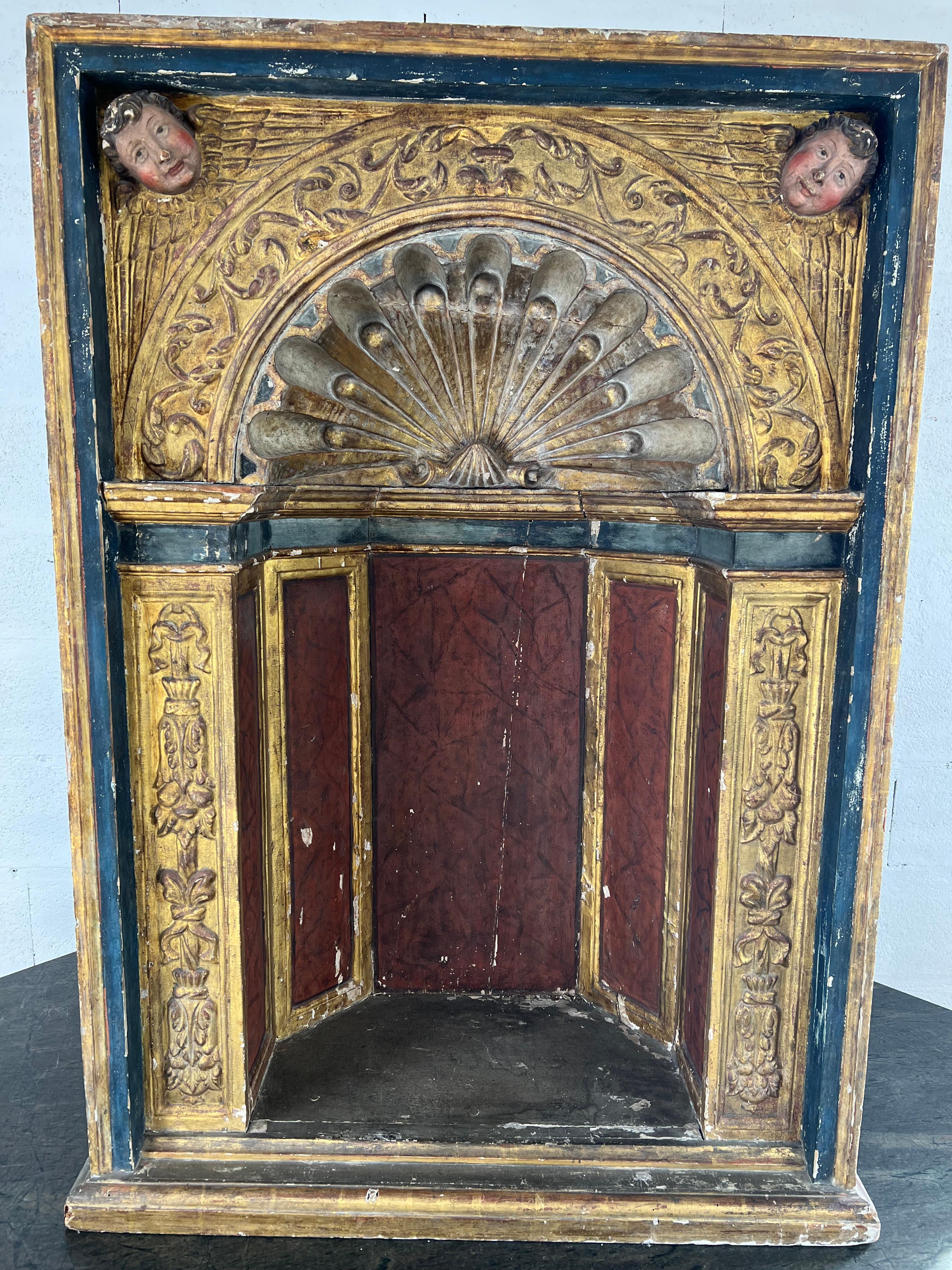 Hand-Crafted Grand Carved Wooden Niche – Italian Baroque, 18th Century For Sale