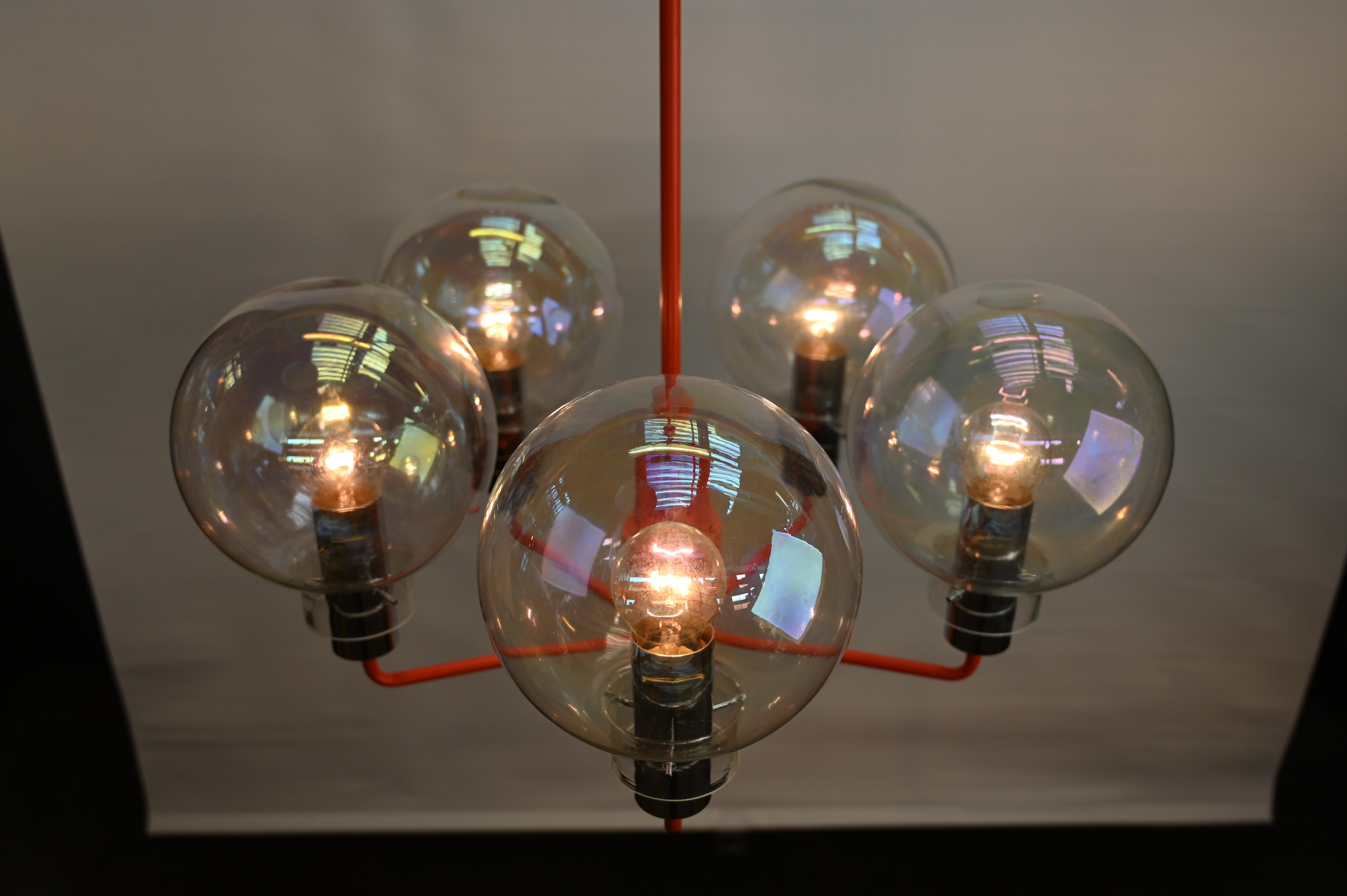 Mid-Century Modern Grand Chandelier by BAG Turgi with 5 Large Spheres, Switzerland For Sale