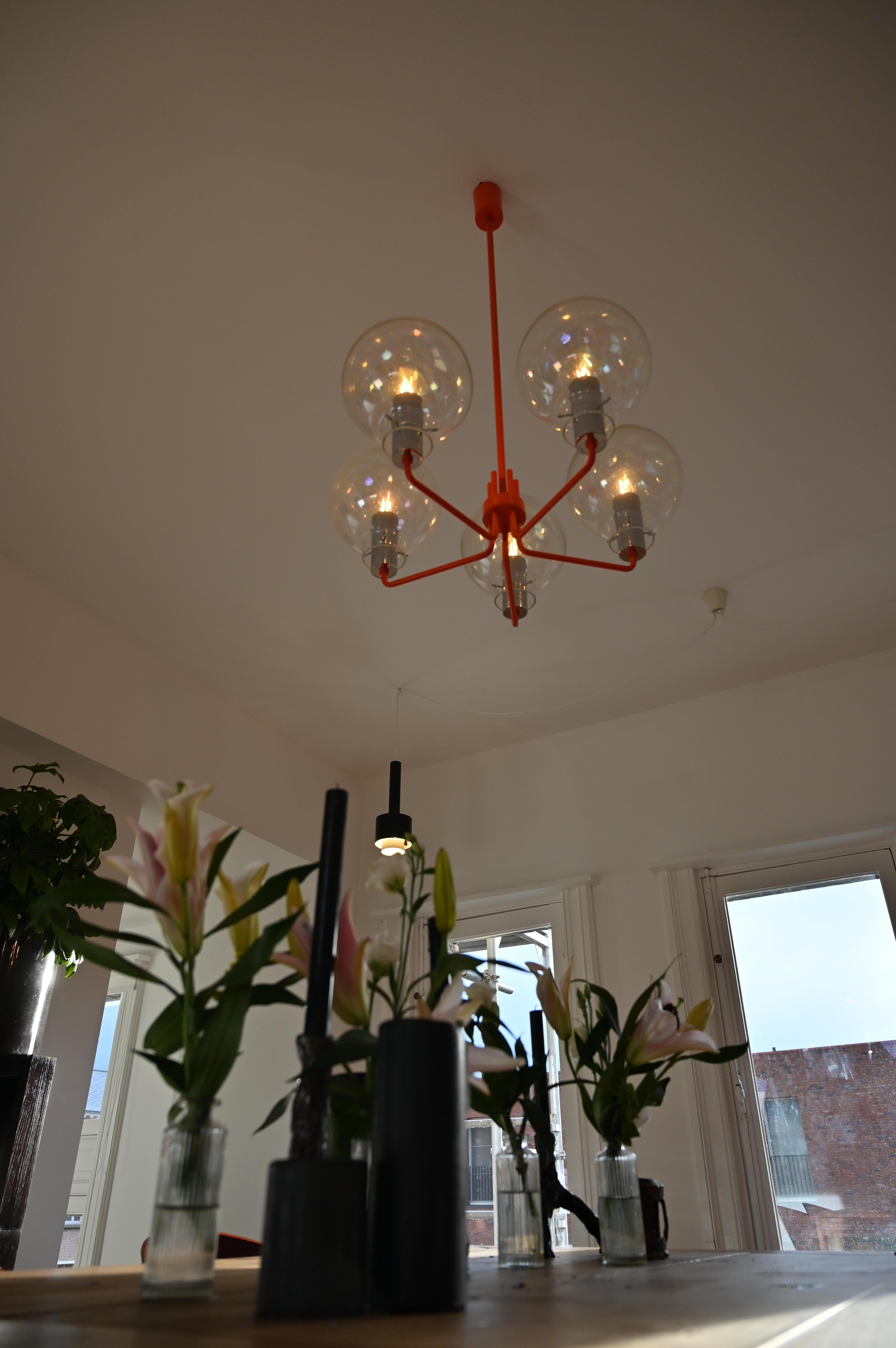 Mid-20th Century Grand Chandelier by BAG Turgi with 5 Large Spheres, Switzerland For Sale