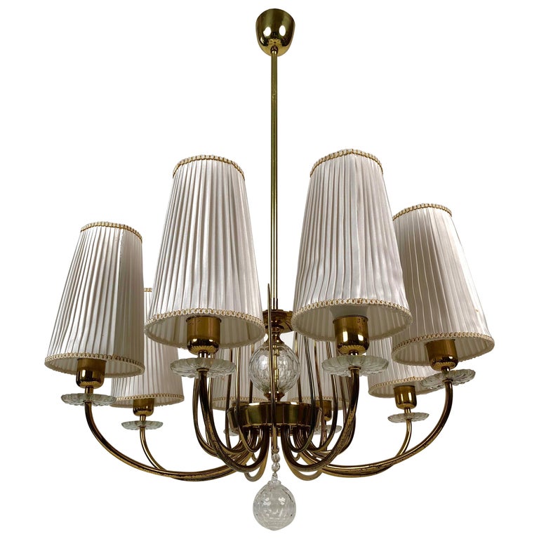 Grand Chandelier from J. L. Lobmeyr in Brass, Crystal and Silk Shades