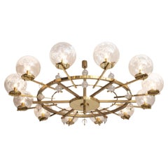 Vintage Grand Chandelier in Brass and Art-Glass Spheres 8.5 feet 