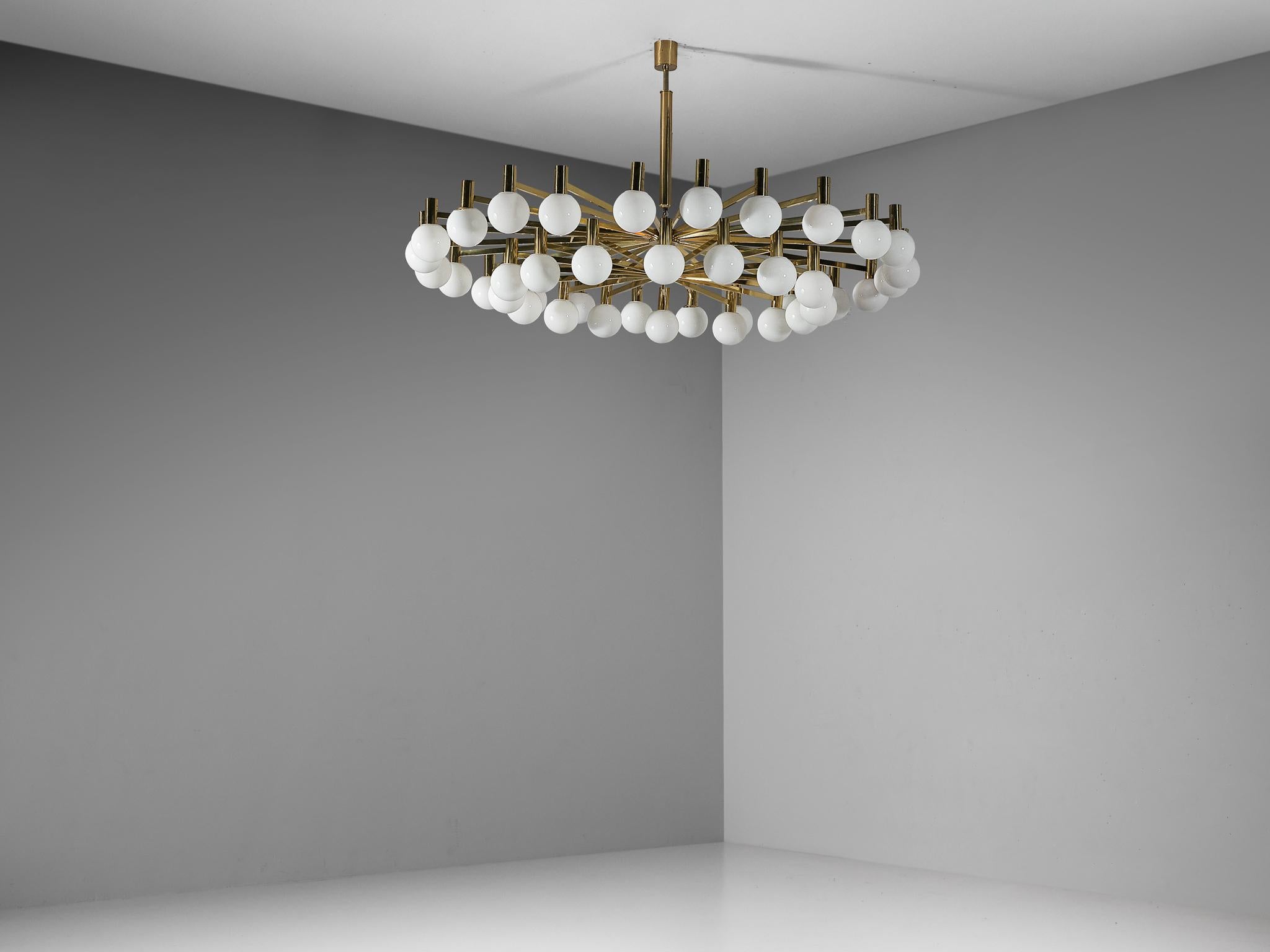 Grand Chandelier in Brass and Milk Glass Spheres 210 cm/82 in Wide  For Sale 5