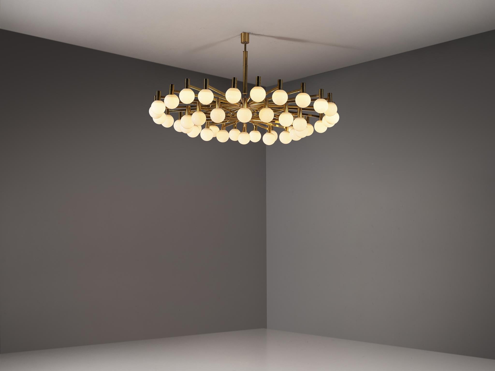 Grand Chandelier in Brass and Milk Glass Spheres 210 cm/82 in Wide  For Sale 2