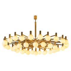 Grand Chandelier in Brass and Milk Glass Spheres 214 cm/84.25 in. Wide