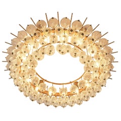 Grand Chandelier in Brass and Ribbed Glass Spheres 153cm/60in