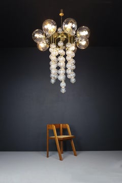 Grand Chandelier with Brass Fixture and Hand-blowed Glass Globes, 1960s