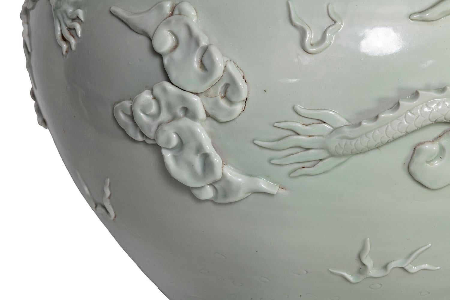 20th Century Grand Chinese Dragon Ceramic Flower Vase