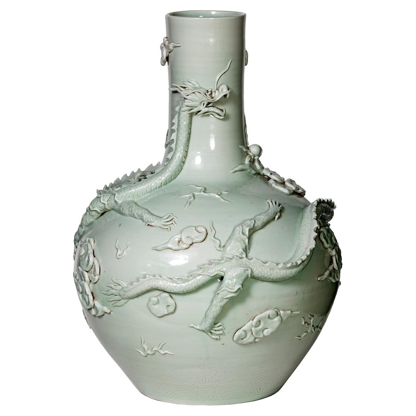 Grand Chinese Dragon Ceramic Flower Vase