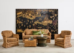 Grand Chinese Export Eight Panel Lacquered Coromandel Screen