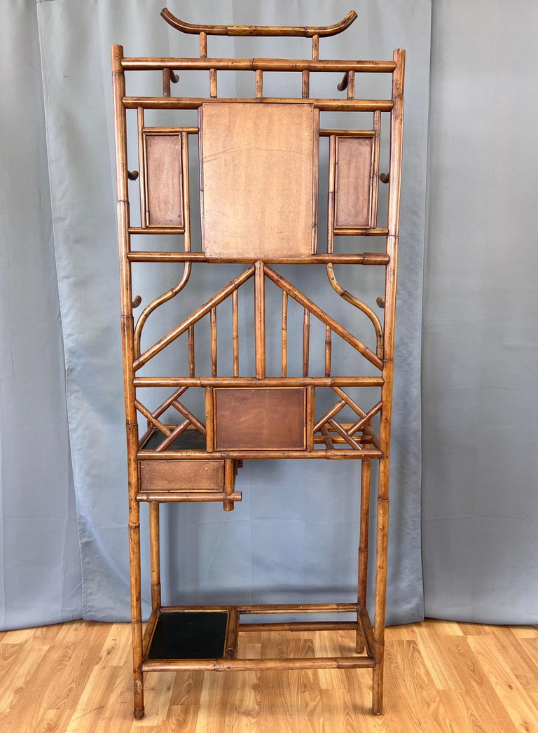 Grand Chinoiserie Style Bamboo Hall Tree with Drawer For Sale at 1stDibs