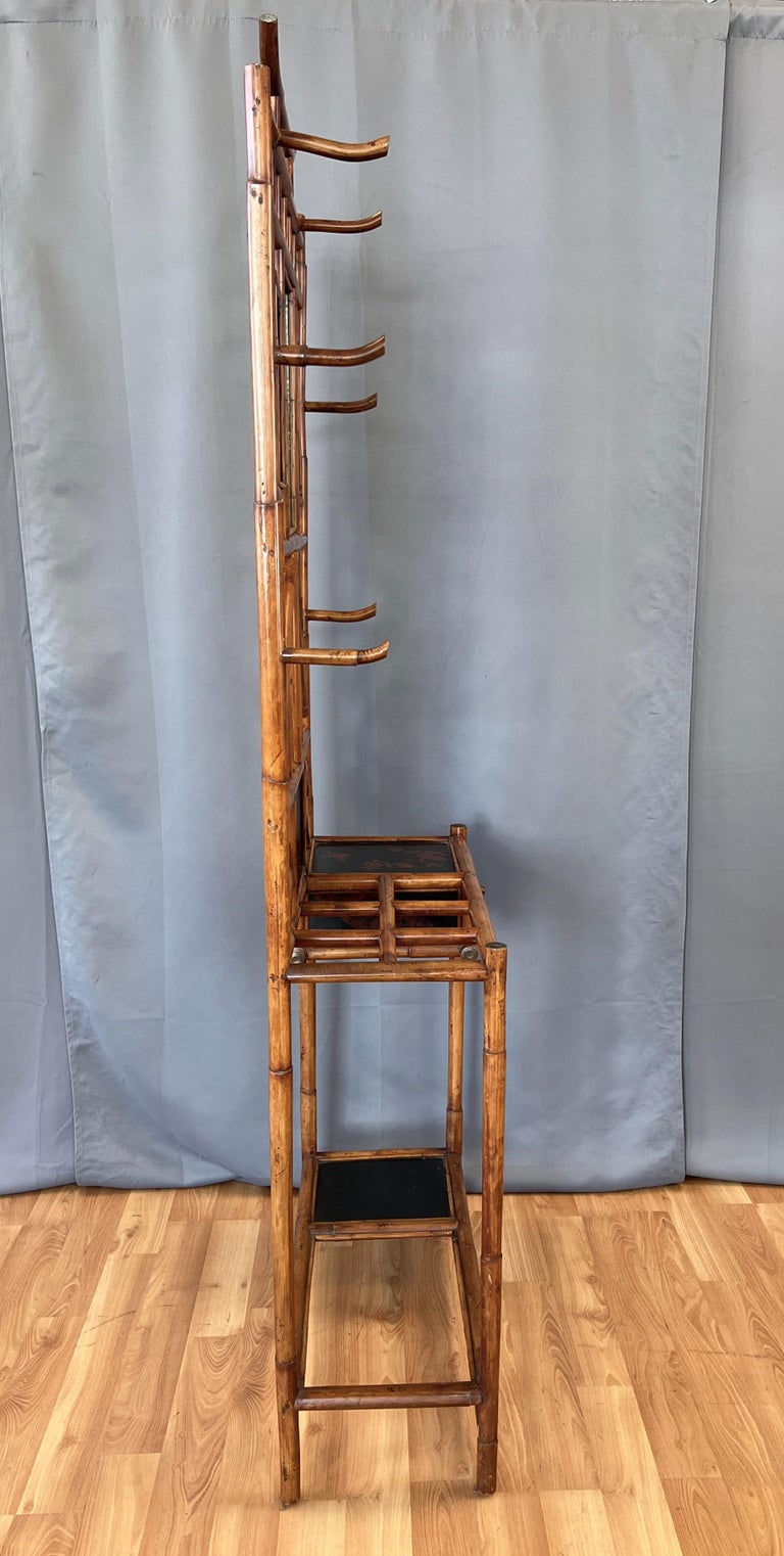 Grand Chinoiserie Style Bamboo Hall Tree with Drawer For Sale at 1stDibs