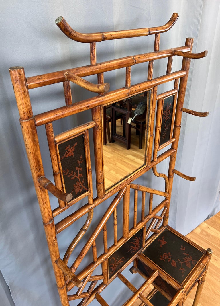 Grand Chinoiserie Style Bamboo Hall Tree with Drawer For Sale at 1stDibs