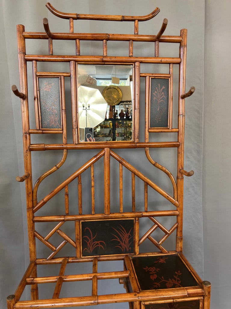 Grand Chinoiserie Style Bamboo Hall Tree with Drawer For Sale at 1stDibs