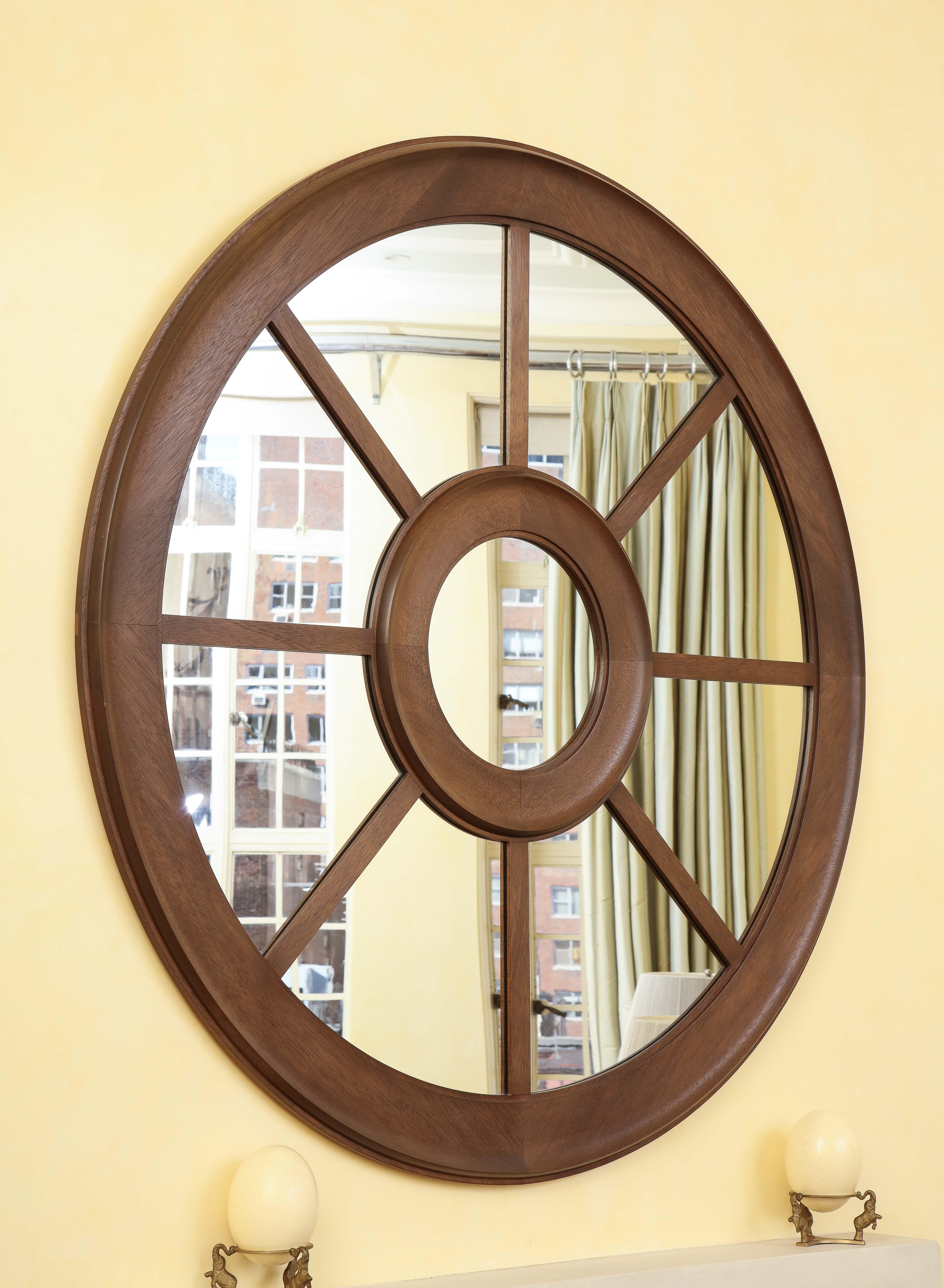Grand Circular Wall Mirror with Wagon Wheel Design For Sale 3